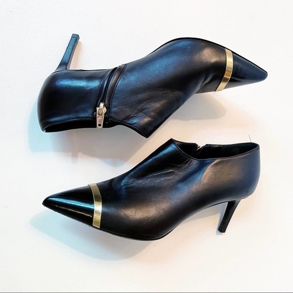 Saint Laurent Pointed Cap Toe Mid Heel Boots with Gold Accent Size 39.5 - Picture 10 of 16